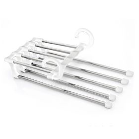 5 In 1 Wardrobe Hanger Multi-functional Clothes Hangers Pants Stainless Steel Magic Wardrobe Clothing Hangers For Clothes Rack (Option: White-47x18cm)